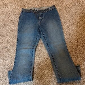 Express Denim Flare Jeans with Embellished Waist